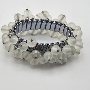 Vintage‎ T.S.F.K. Mark Japan Beaded Stretch Bracelet Silver Tone Fashion Jewelry